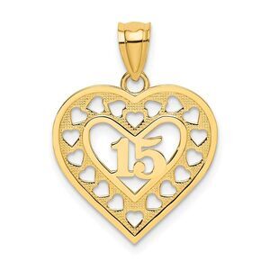 14k Yellow Gold 15 Inside Cut Out Heart Frame Pendant, 19mm